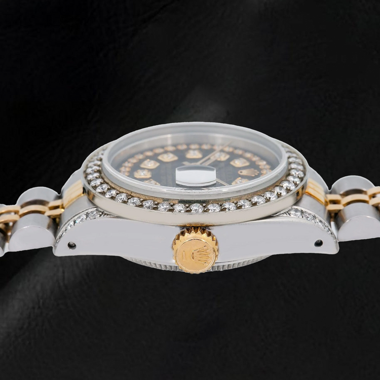Montre Rolex Datejust 6917 26 mm Cadran Diamants Noir Filet Bicolore Bracelet Jubilé