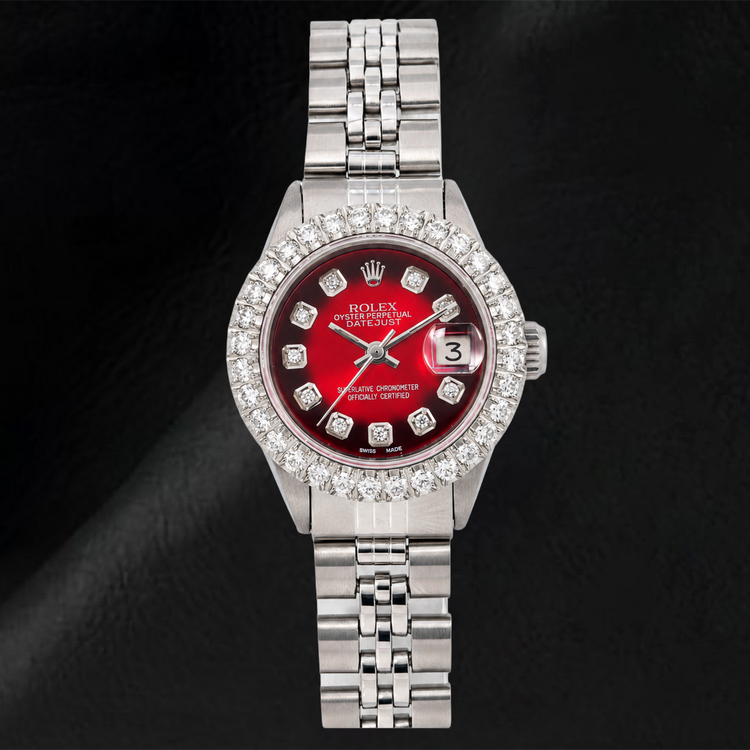 Montre Rolex Datejust 6917 26 mm Cadran Diamants Rouge Bracelet Jubilé en Acier Inoxydable