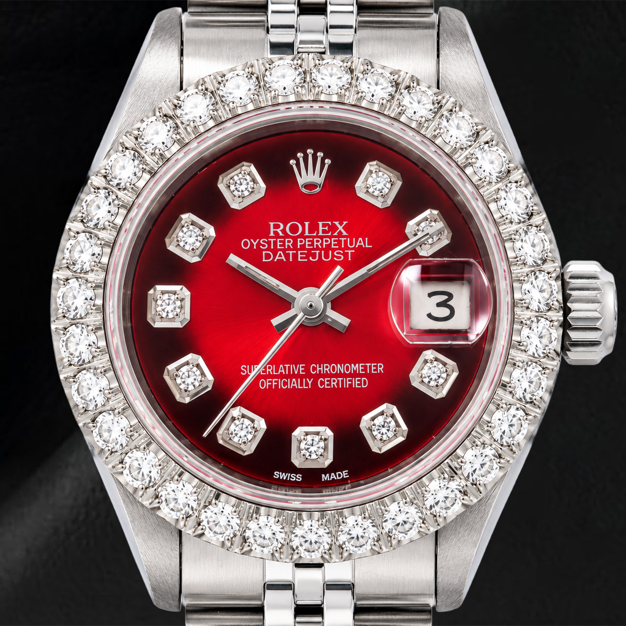 Montre Rolex Datejust 6917 26 mm Cadran Diamants Rouge Bracelet Jubilé en Acier Inoxydable