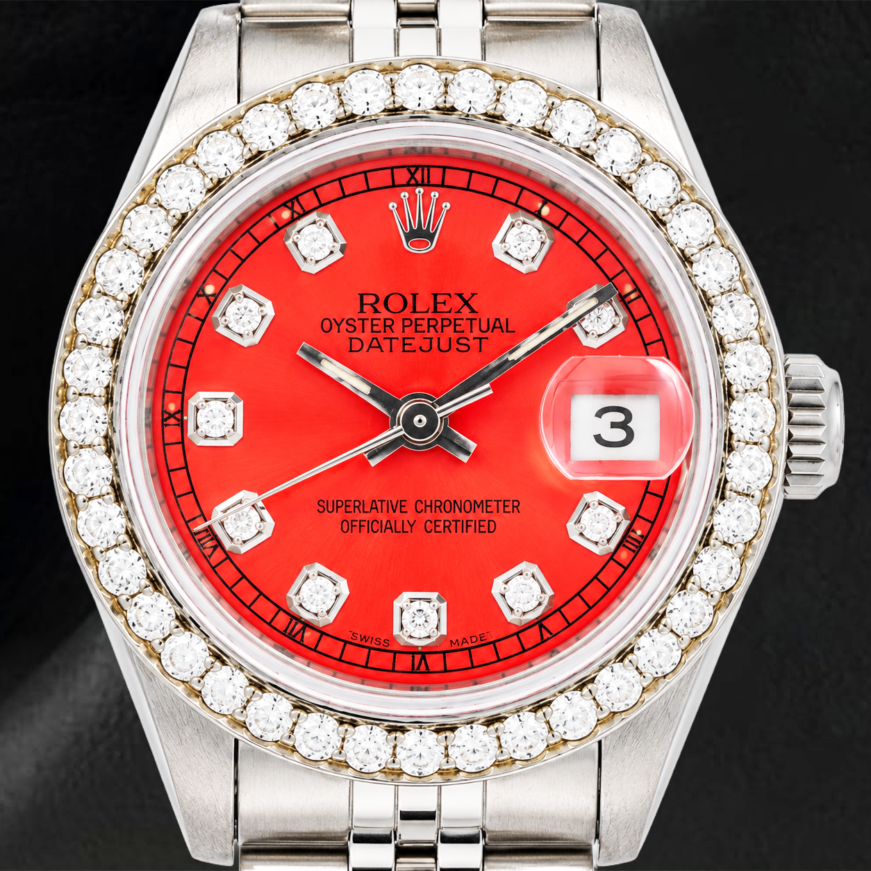 Montre Rolex Datejust 6917 26 mm Cadran Diamants Rouge Bracelet Jubilé en Acier Inoxydable