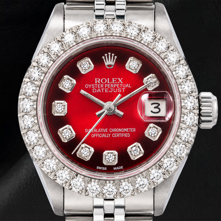 Montre Rolex Datejust 6917 26 mm Cadran Diamants Rouge Bracelet Jubilé en Acier Inoxydable