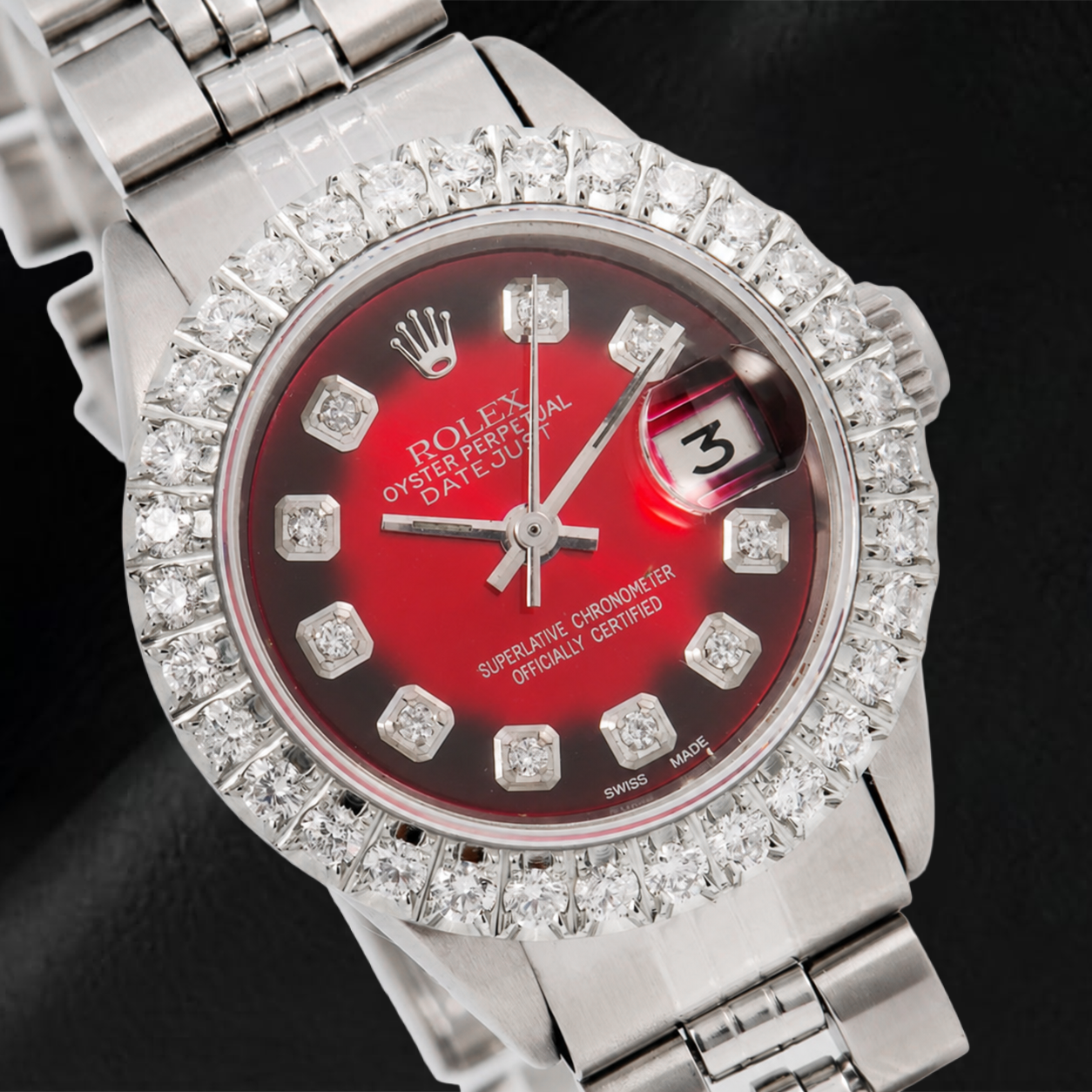 Montre Rolex Datejust 6917 26 mm Cadran Diamants Rouge Bracelet Jubilé en Acier Inoxydable