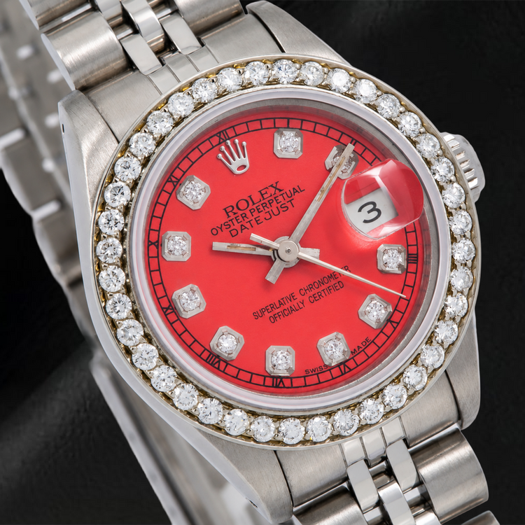 Montre Rolex Datejust 6917 26 mm Cadran Diamants Rouge Bracelet Jubilé en Acier Inoxydable