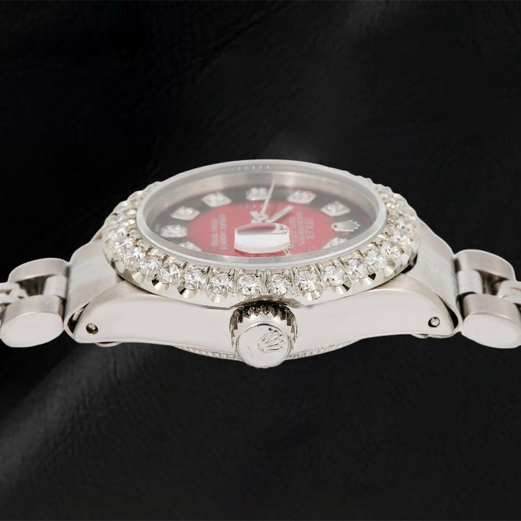 Montre Rolex Datejust 6917 26 mm Cadran Diamants Rouge Bracelet Jubilé en Acier Inoxydable