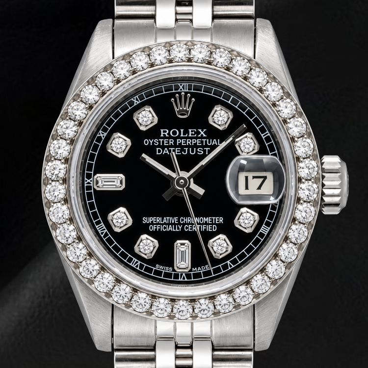 Montre Rolex Datejust 6917 26 mm en Acier Inoxydable Cadran Diamants Noir