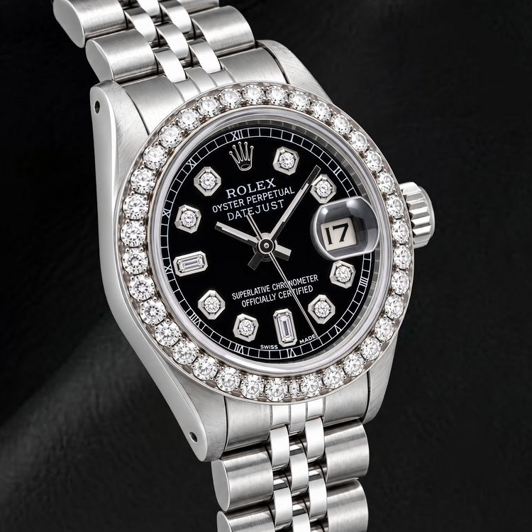 Montre Rolex Datejust 6917 26 mm en Acier Inoxydable Cadran Diamants Noir