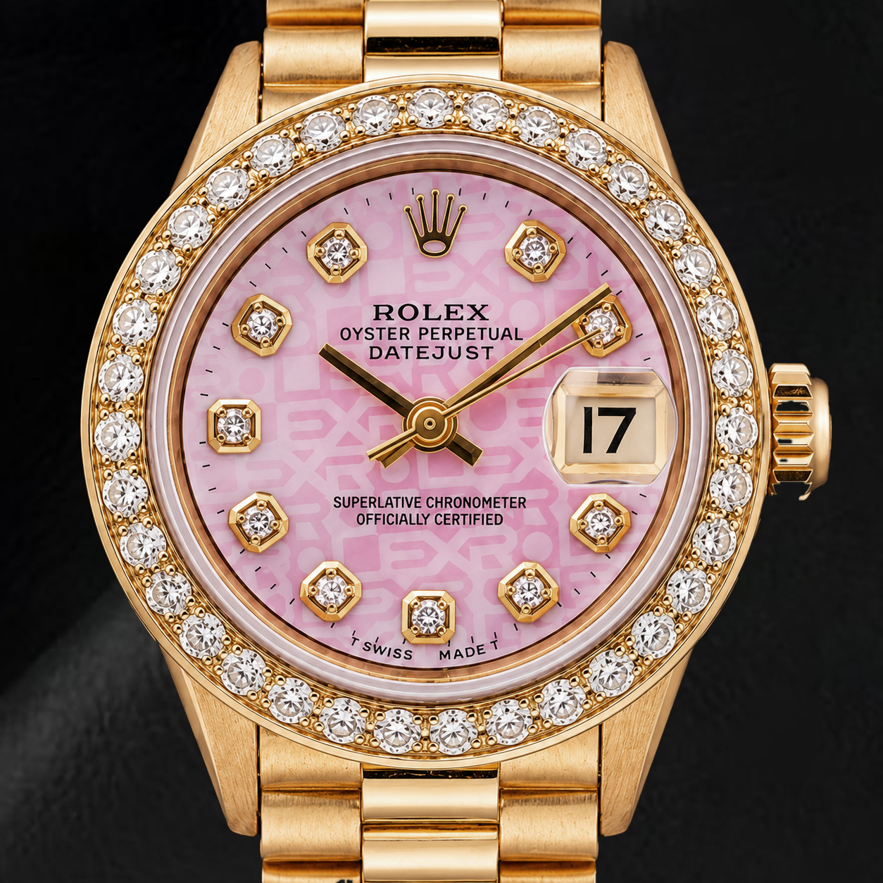 Montre Rolex Datejust 6917 26 mm en Or Jaune Cadran Diamants Jubilé Rose