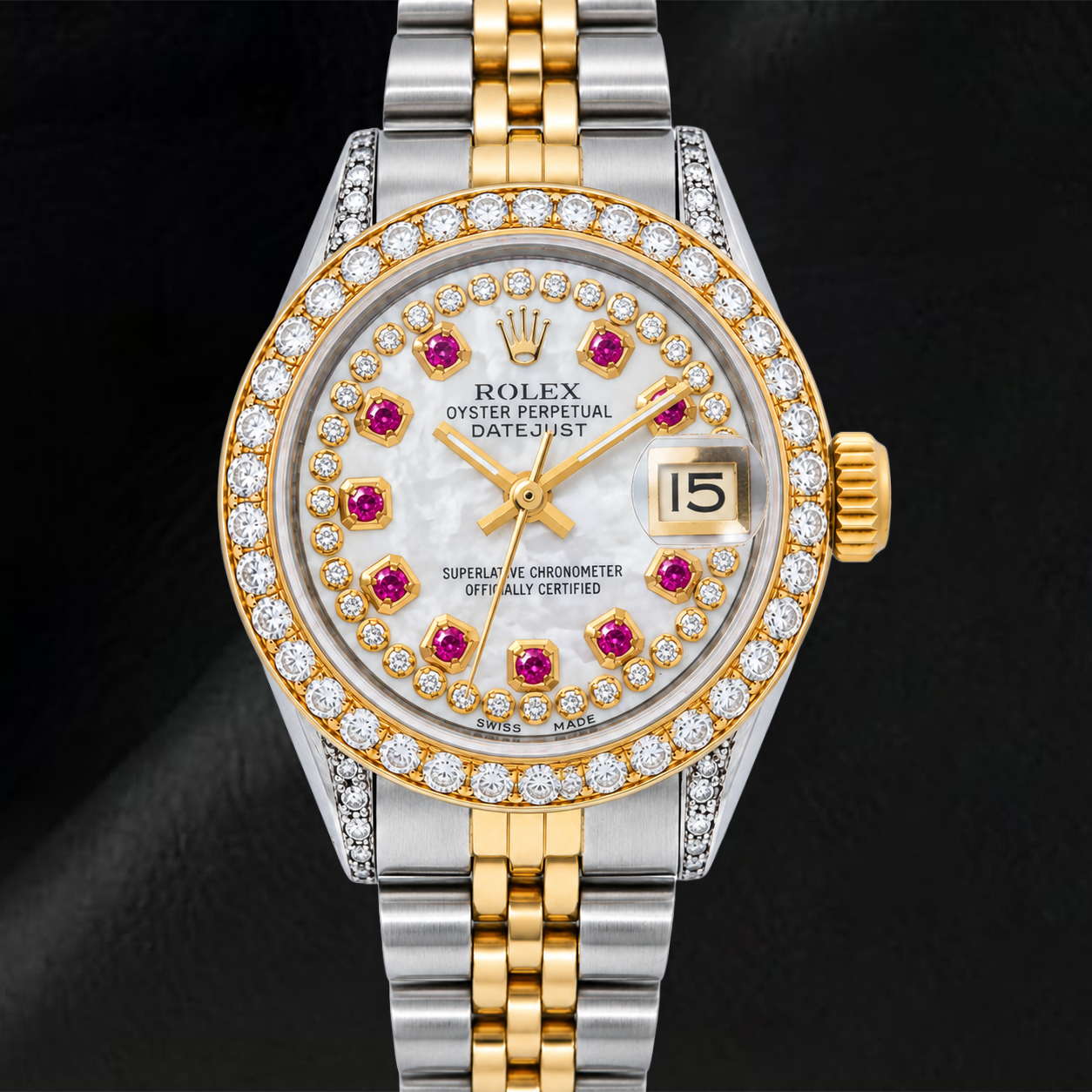 Montre Rolex Datejust 69173 26 mm Bicolore Cadran Diamants Liseré Nacre Blanche Bracelet Jubilé