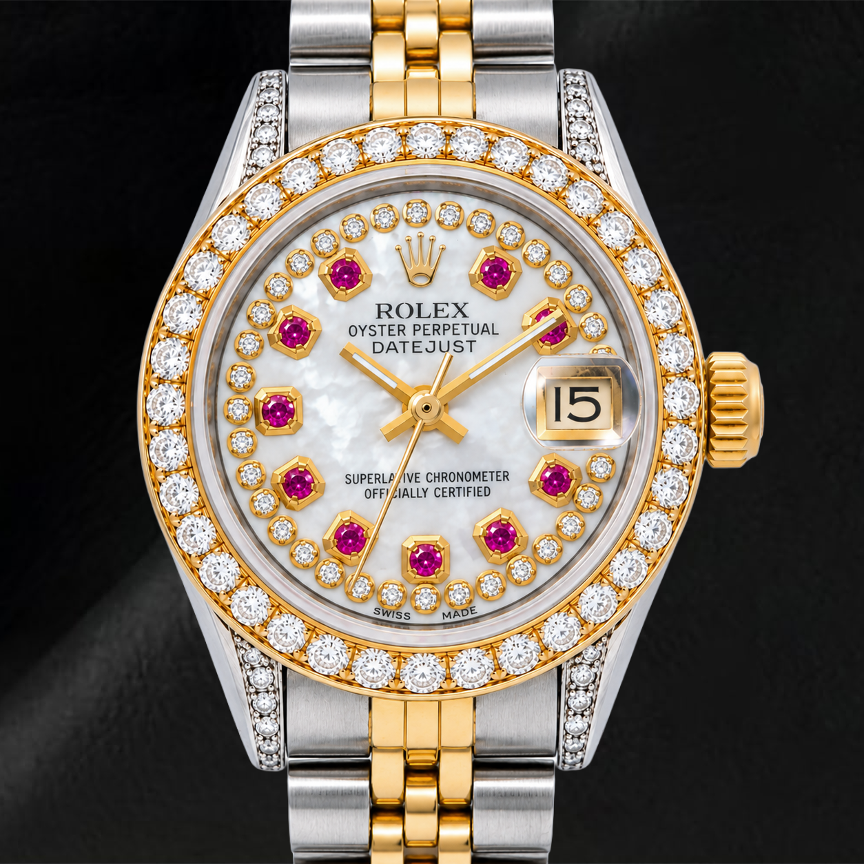 Montre Rolex Datejust 69173 26 mm Bicolore Cadran Diamants Liseré Nacre Blanche Bracelet Jubilé