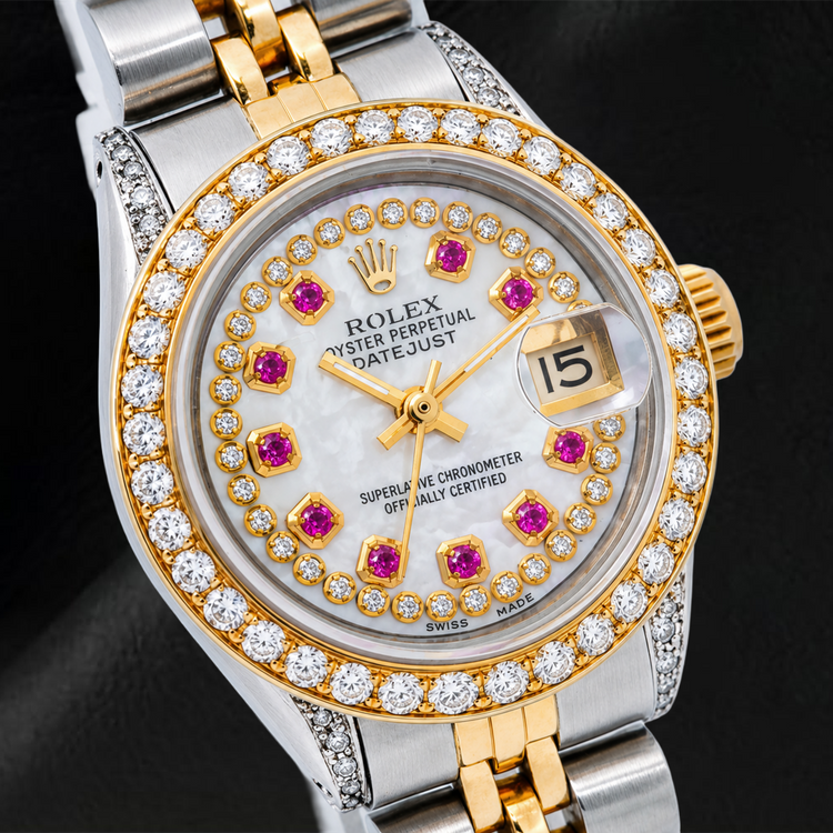 Montre Rolex Datejust 69173 26 mm Bicolore Cadran Diamants Liseré Nacre Blanche Bracelet Jubilé