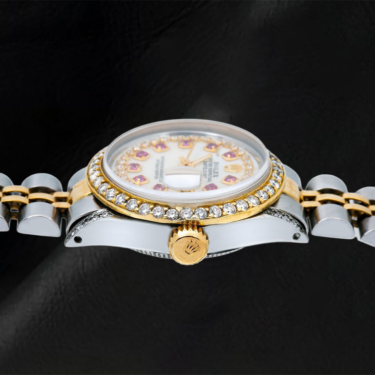 Montre Rolex Datejust 69173 26 mm Bicolore Cadran Diamants Liseré Nacre Blanche Bracelet Jubilé