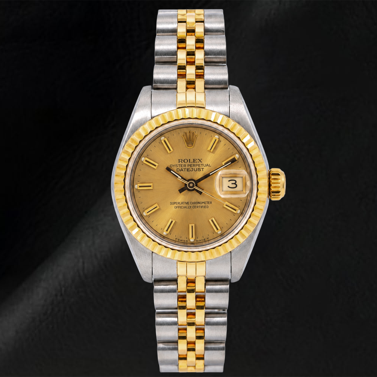Montre Rolex Datejust 69173 26 mm Cadran Champagne à Index Bâtons Bracelet Jubilé Bicolore