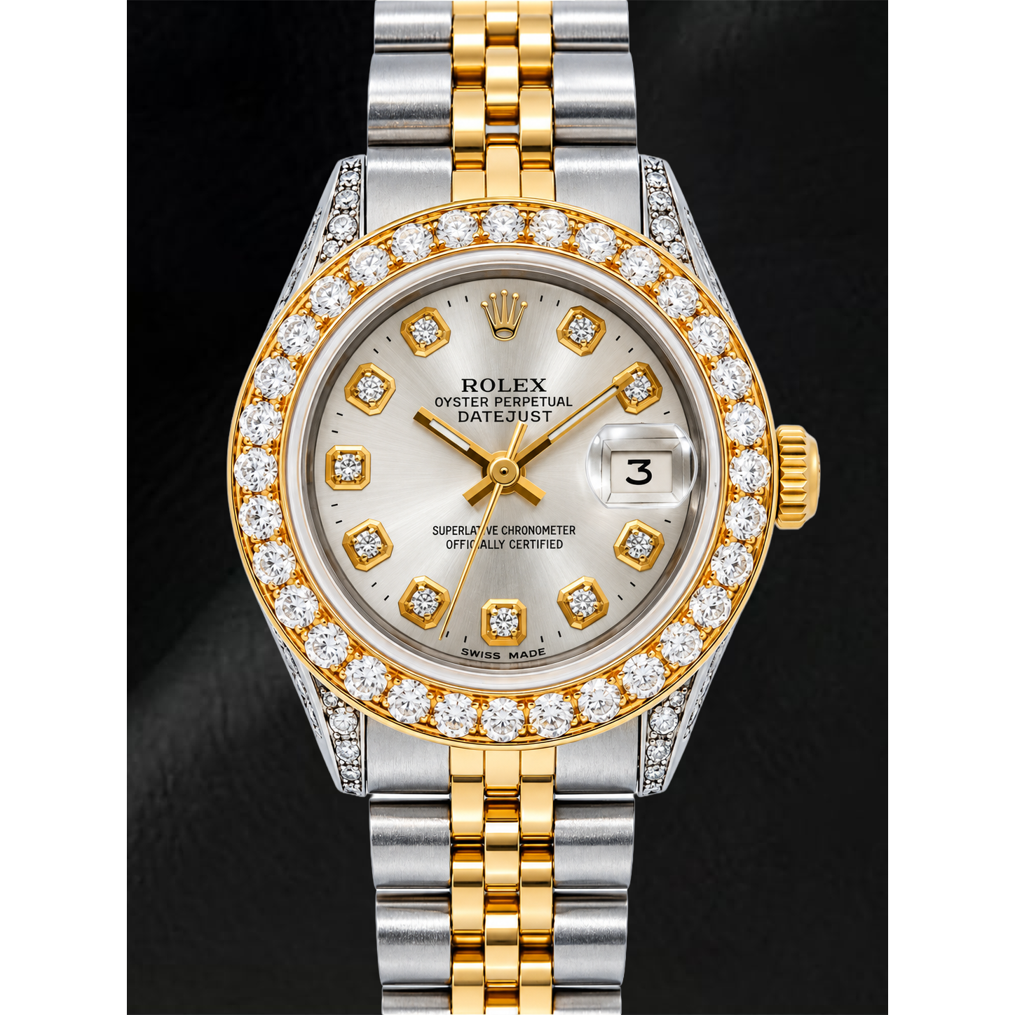 Montre Rolex Datejust 69173 26 mm Cadran Diamants Argenté Bracelet Jubilé Bicolore