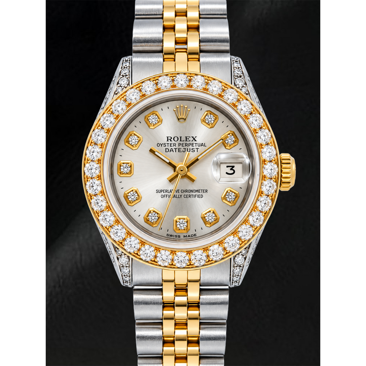 Montre Rolex Datejust 69173 26 mm Cadran Diamants Argenté Bracelet Jubilé Bicolore