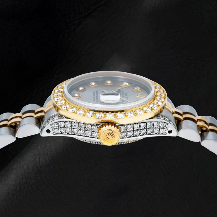Montre Rolex Datejust 69173 26 mm Cadran Diamants Argenté Bracelet Jubilé Bicolore