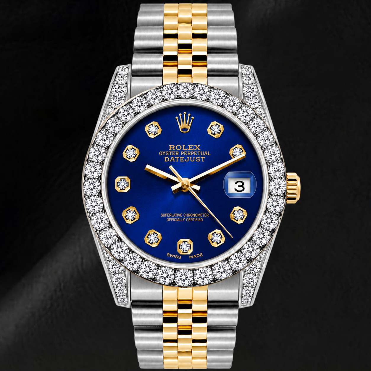 Montre Rolex Datejust 69173 26 mm Cadran Diamants Bleu Bicolore Bracelet Jubilé
