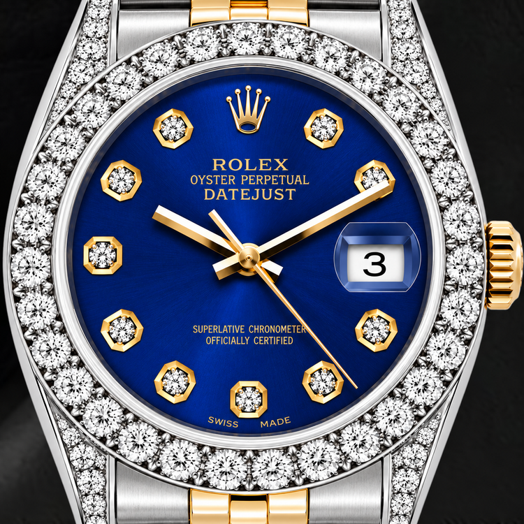 Montre Rolex Datejust 69173 26 mm Cadran Diamants Bleu Bicolore Bracelet Jubilé