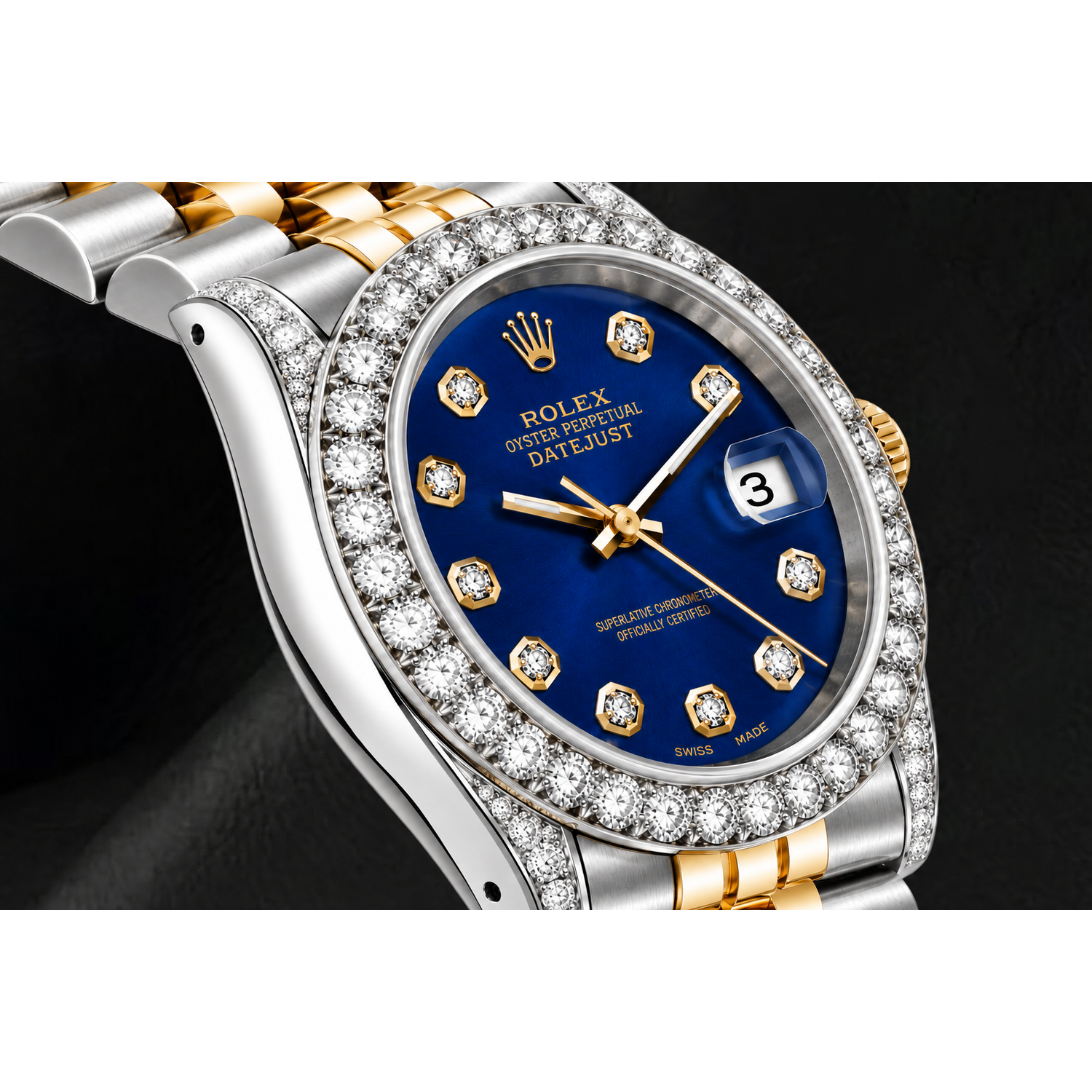 Montre Rolex Datejust 69173 26 mm Cadran Diamants Bleu Bicolore Bracelet Jubilé