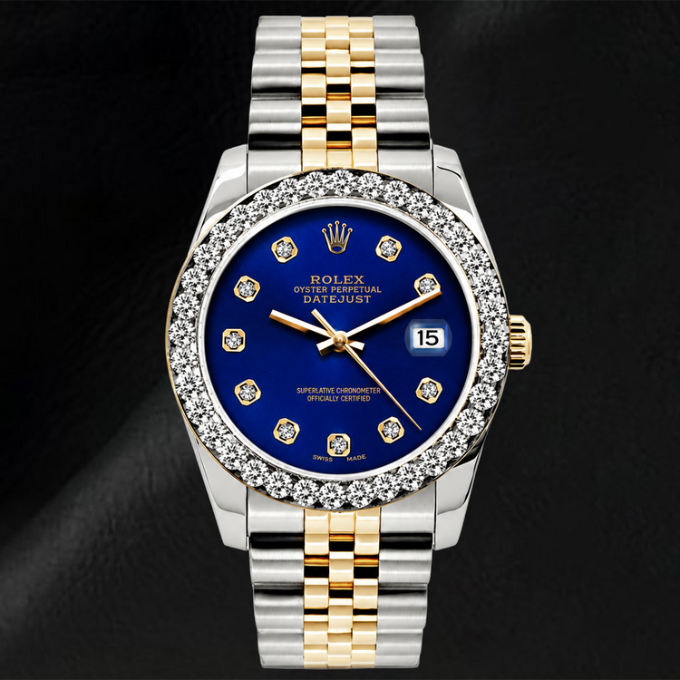 Montre Rolex Datejust 69173 26 mm Cadran Diamants Bleu Bracelet Jubilé Bicolore