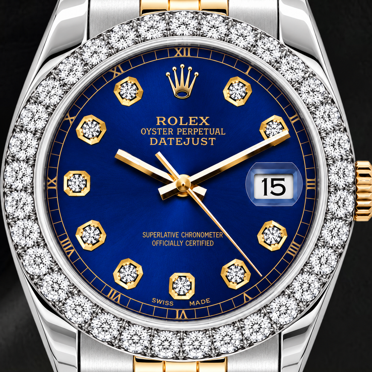 Montre Rolex Datejust 69173 26 mm Cadran Diamants Bleu Bracelet Jubilé Bicolore