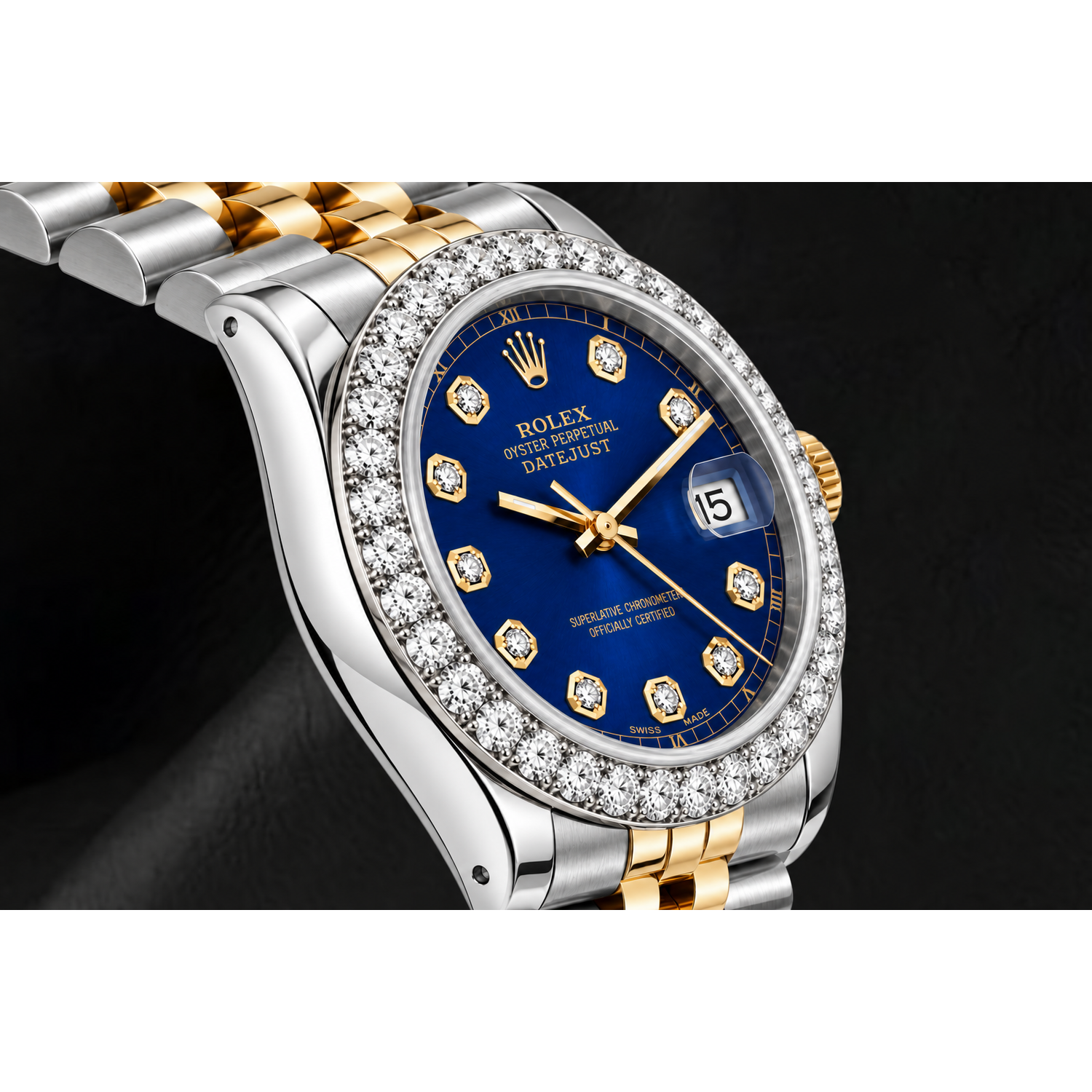 Montre Rolex Datejust 69173 26 mm Cadran Diamants Bleu Bracelet Jubilé Bicolore