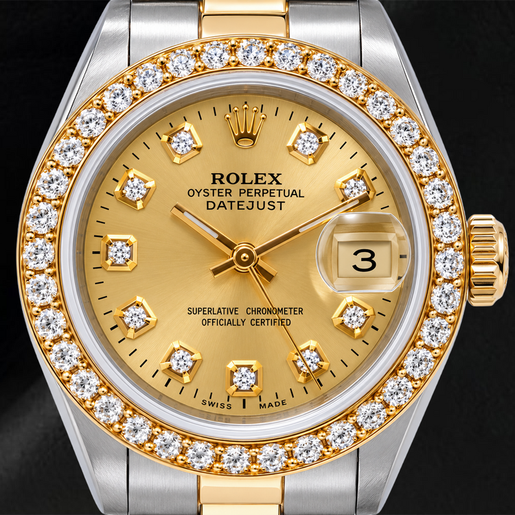 Montre Rolex Datejust 69173 26 mm Cadran Diamants Champagne Bicolore Bracelet Oyster