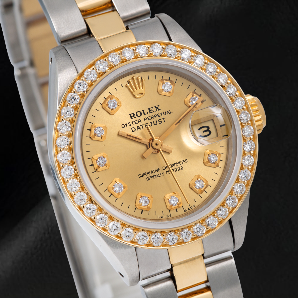 Montre Rolex Datejust 69173 26 mm Cadran Diamants Champagne Bicolore Bracelet Oyster