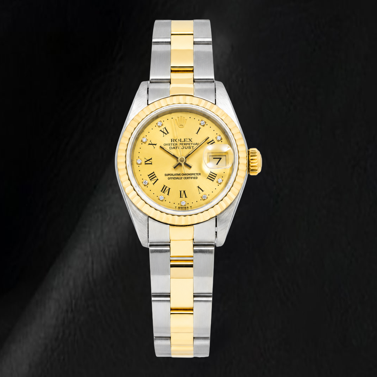 Montre Rolex Datejust 69173 26 mm Cadran Diamants d'Origine Champagne Chiffres Romains Bracelet Oyster Bicolore