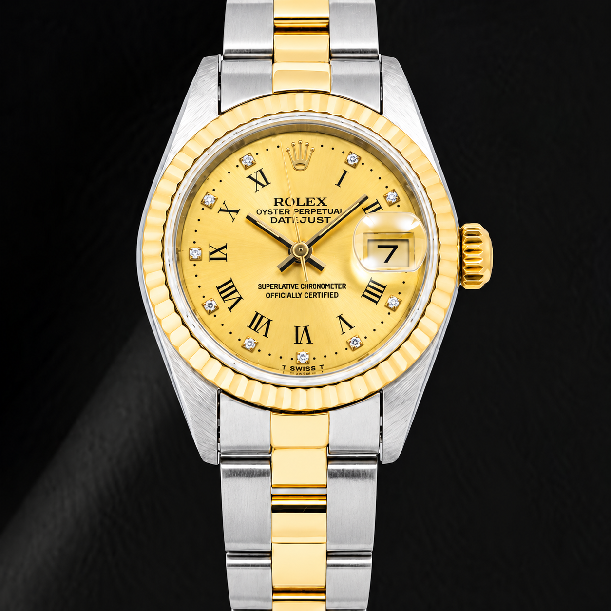 Montre Rolex Datejust 69173 26 mm Cadran Diamants d'Origine Champagne Chiffres Romains Bracelet Oyster Bicolore