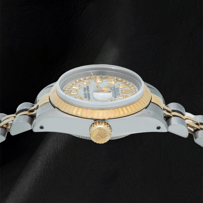 Montre Rolex Datejust 69173 26 mm Cadran Diamants Filet Nacre Blanche Bracelet Jubilé Bicolore