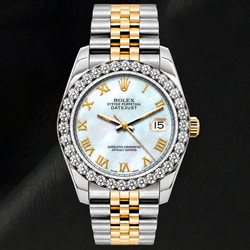 Montre Rolex Datejust 69173 26 mm Cadran en nacre blanche à chiffres romains Bracelet Jubilé bicolore