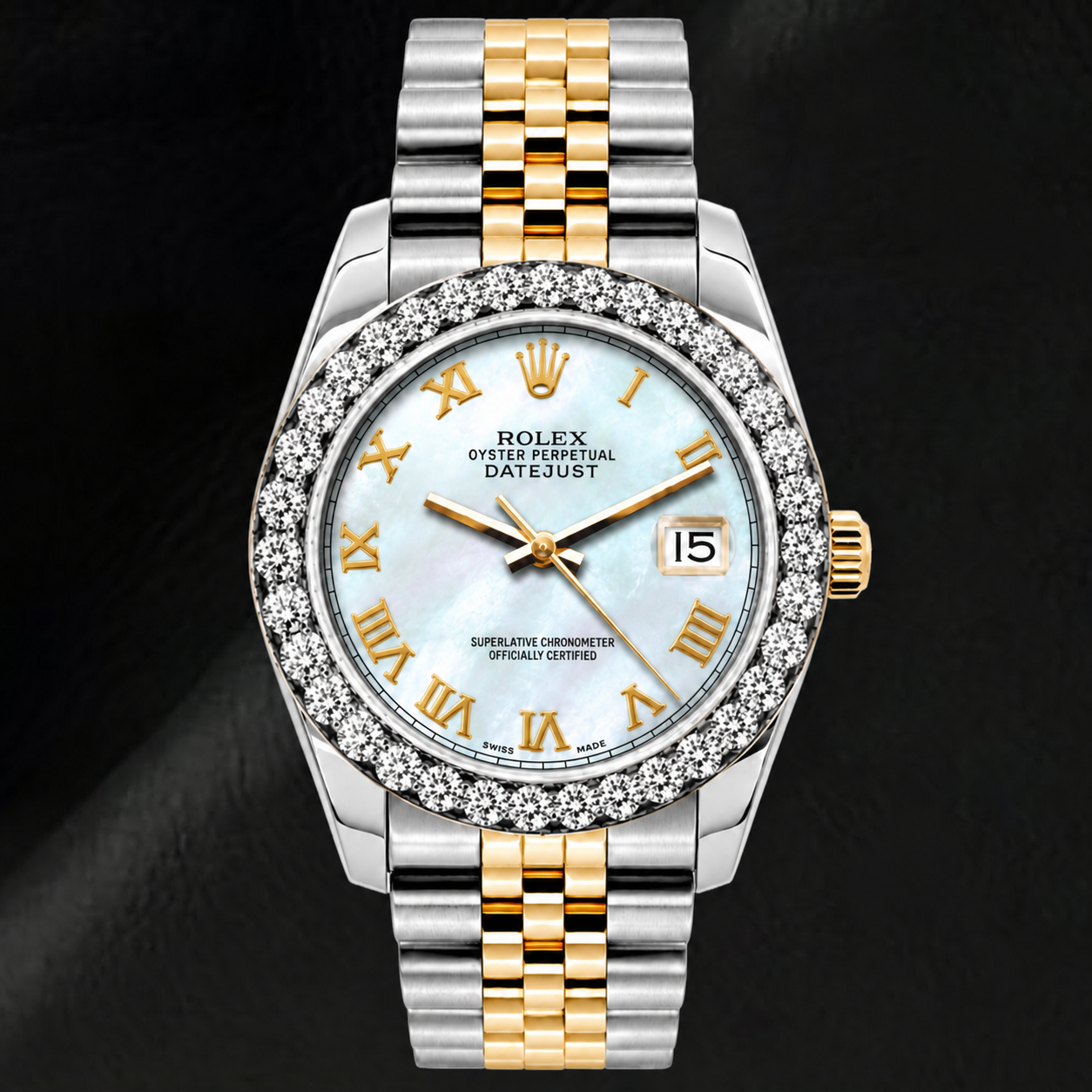 Montre Rolex Datejust 69173 26 mm Cadran en nacre blanche à chiffres romains Bracelet Jubilé bicolore