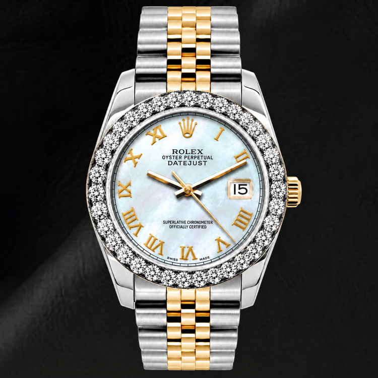 Montre Rolex Datejust 69173 26 mm Cadran en nacre blanche à chiffres romains Bracelet Jubilé bicolore