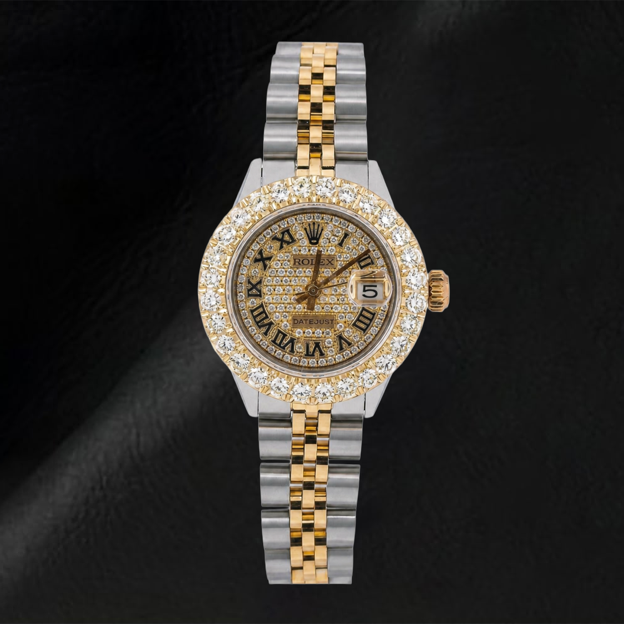Montre Rolex Datejust 69173 26 mm Cadran Pavé de Diamants Chiffres Romains Bracelet Jubilé Bicolore