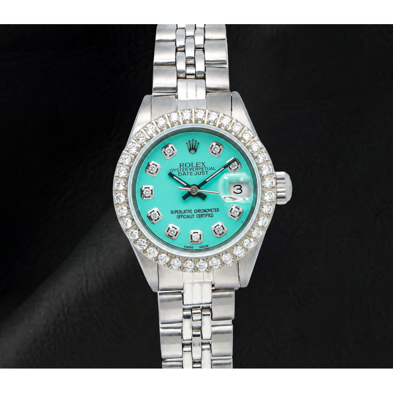 Montre Rolex Datejust 69174 26 mm Cadran Diamants Turquoise Bracelet Jubilé en Acier Inoxydable