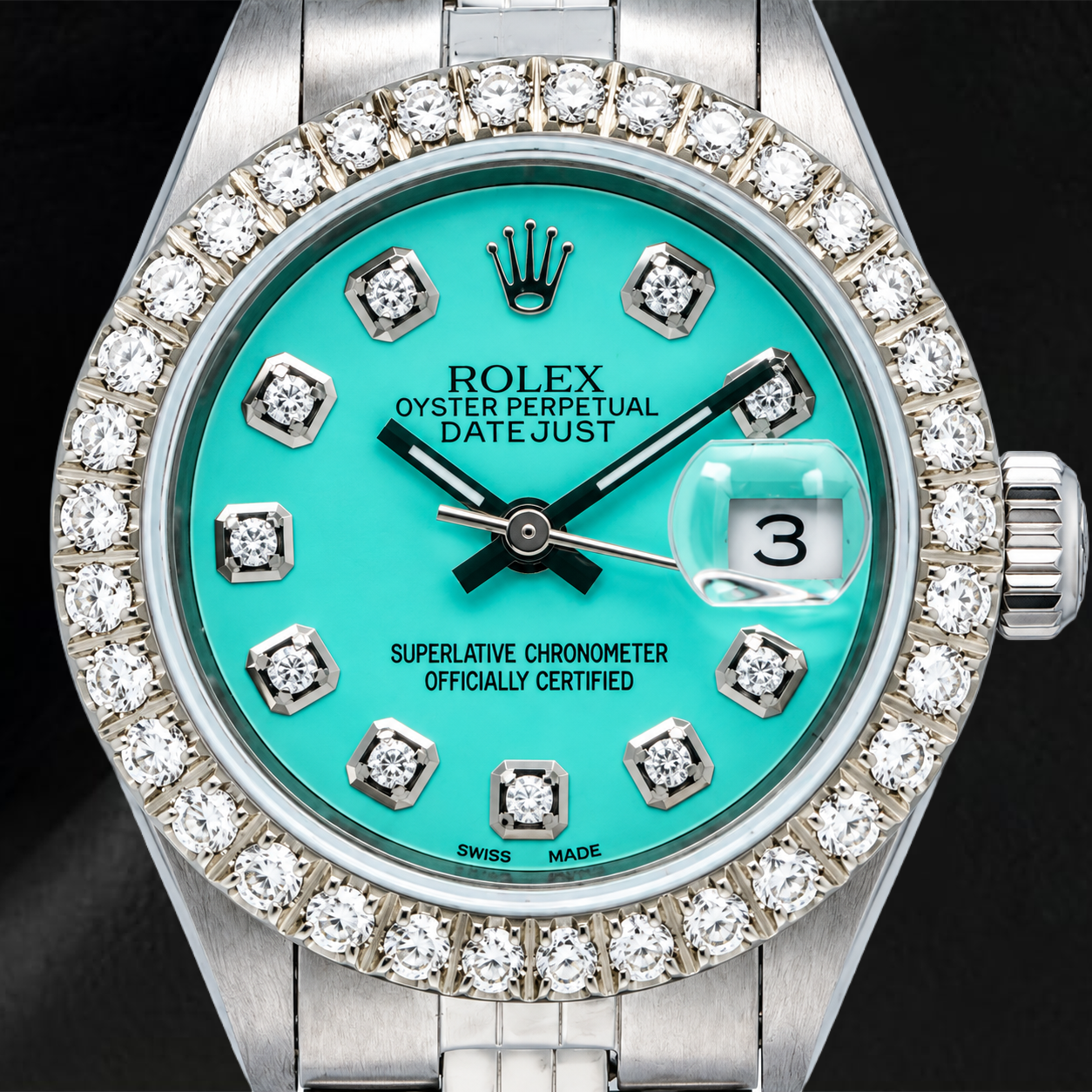 Montre Rolex Datejust 69174 26 mm Cadran Diamants Turquoise Bracelet Jubilé en Acier Inoxydable