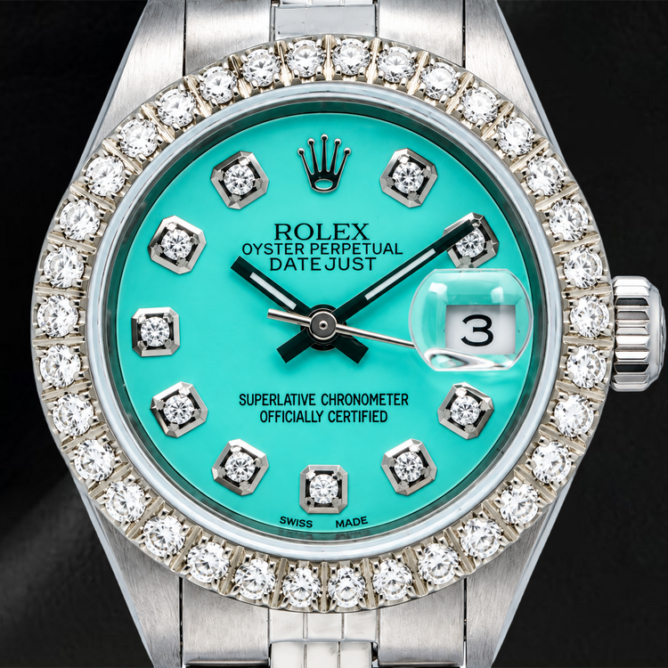 Montre Rolex Datejust 69174 26 mm Cadran Diamants Turquoise Bracelet Jubilé en Acier Inoxydable