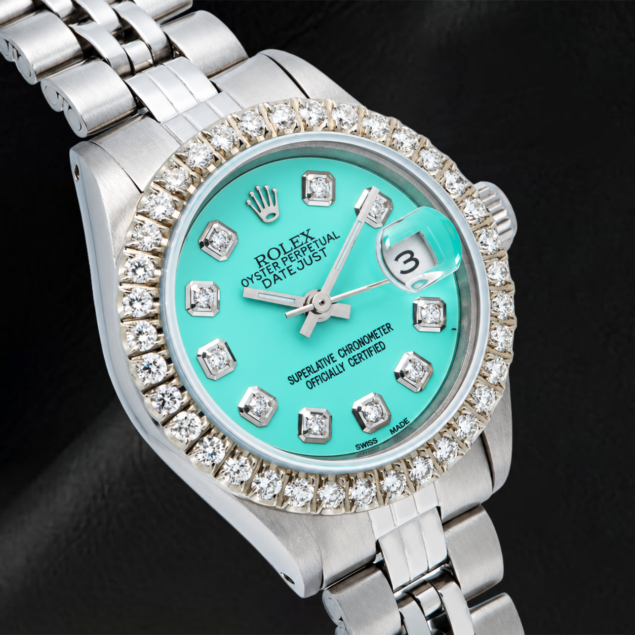 Montre Rolex Datejust 69174 26 mm Cadran Diamants Turquoise Bracelet Jubilé en Acier Inoxydable
