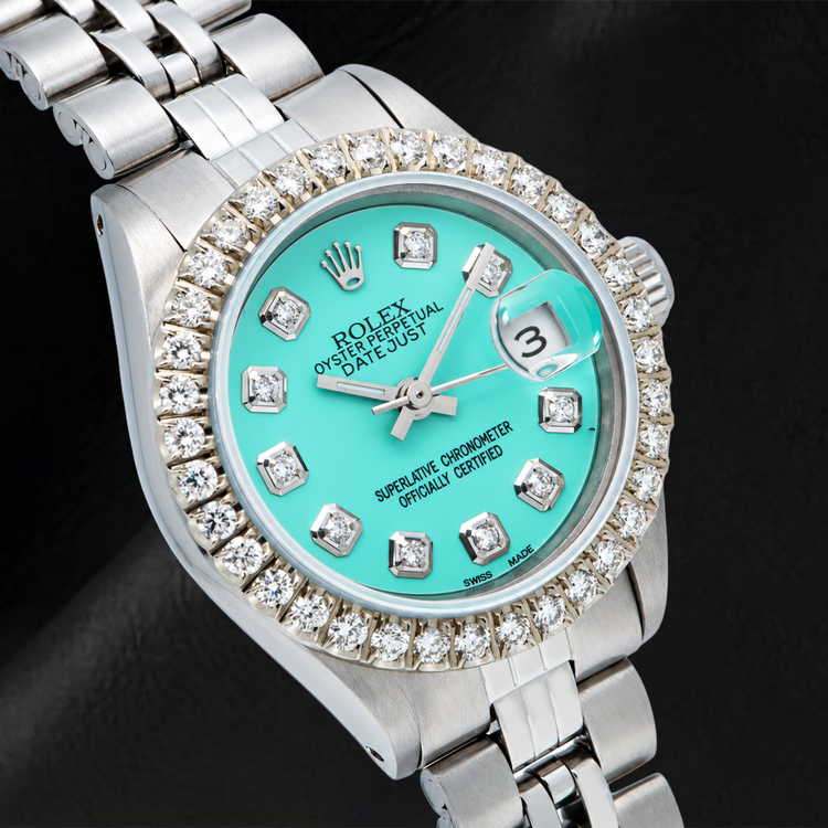 Montre Rolex Datejust 69174 26 mm Cadran Diamants Turquoise Bracelet Jubilé en Acier Inoxydable