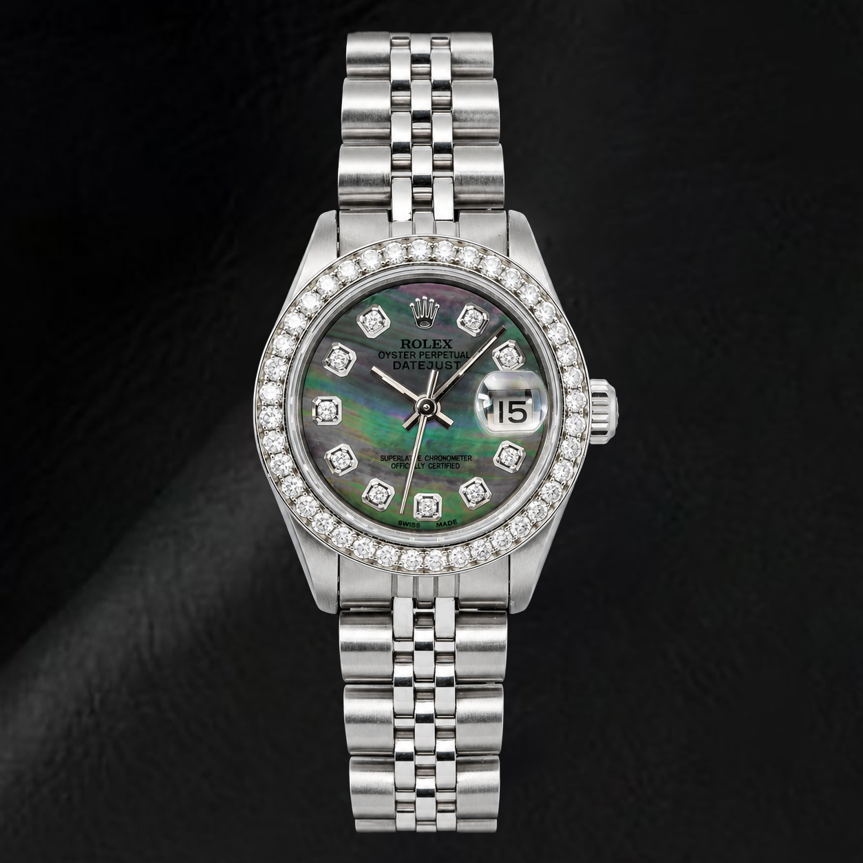 Montre Rolex Datejust 69174 26 mm en Acier Inoxydable avec Cadran Diamants en Nacre Noire