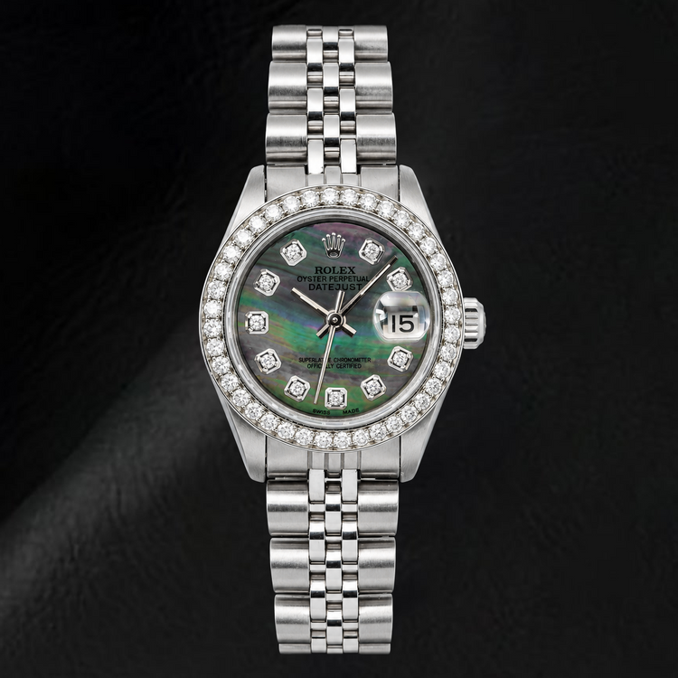 Montre Rolex Datejust 69174 26 mm en Acier Inoxydable avec Cadran Diamants en Nacre Noire