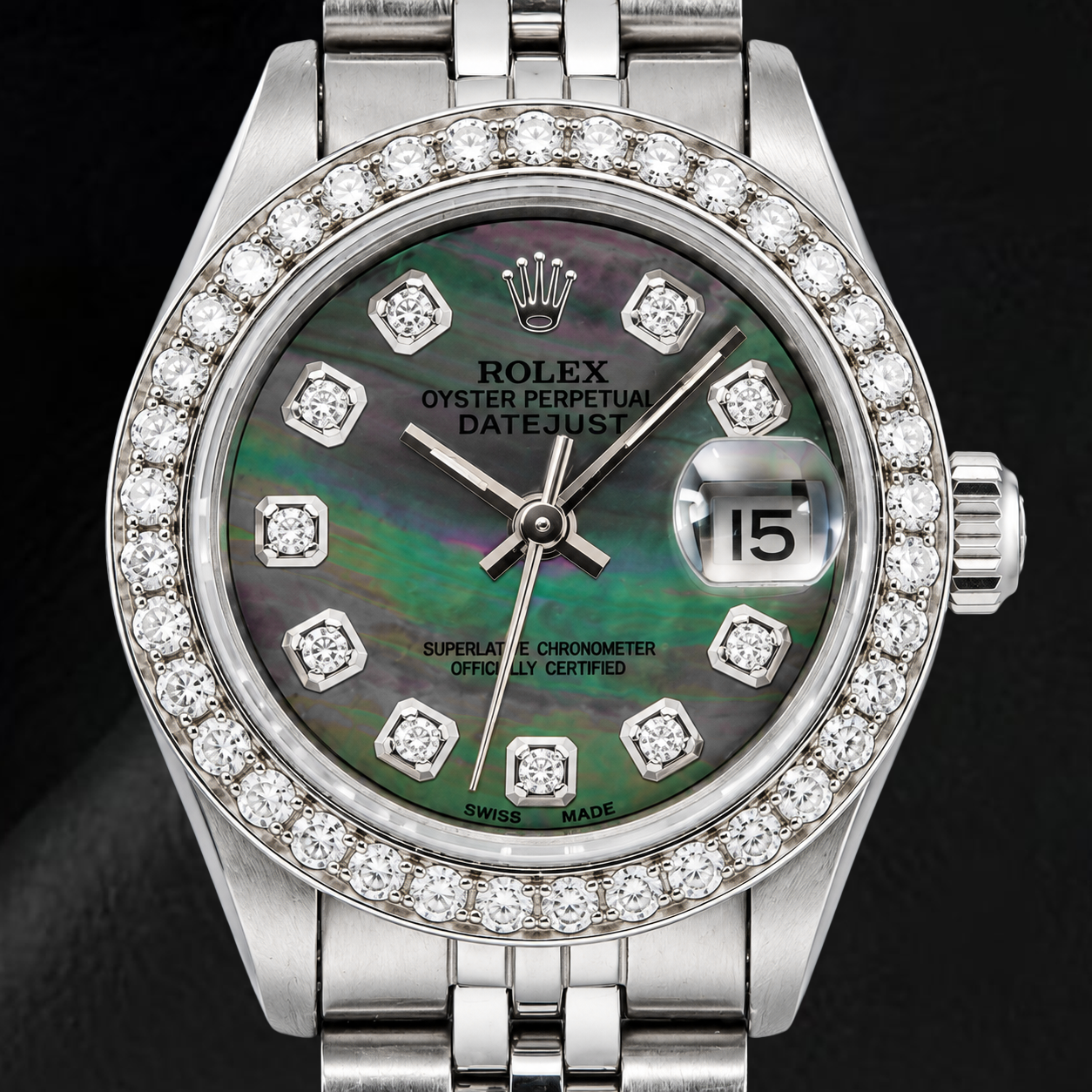 Montre Rolex Datejust 69174 26 mm en Acier Inoxydable avec Cadran Diamants en Nacre Noire