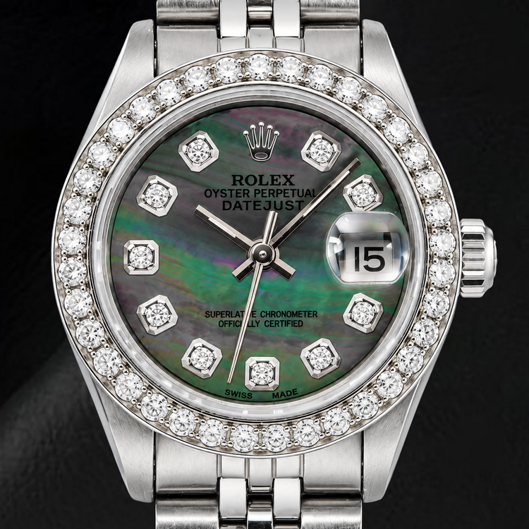 Montre Rolex Datejust 69174 26 mm en Acier Inoxydable avec Cadran Diamants en Nacre Noire