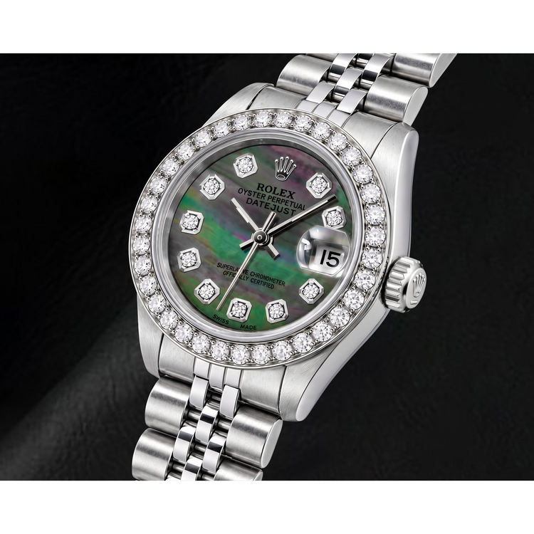 Montre Rolex Datejust 69174 26 mm en Acier Inoxydable avec Cadran Diamants en Nacre Noire