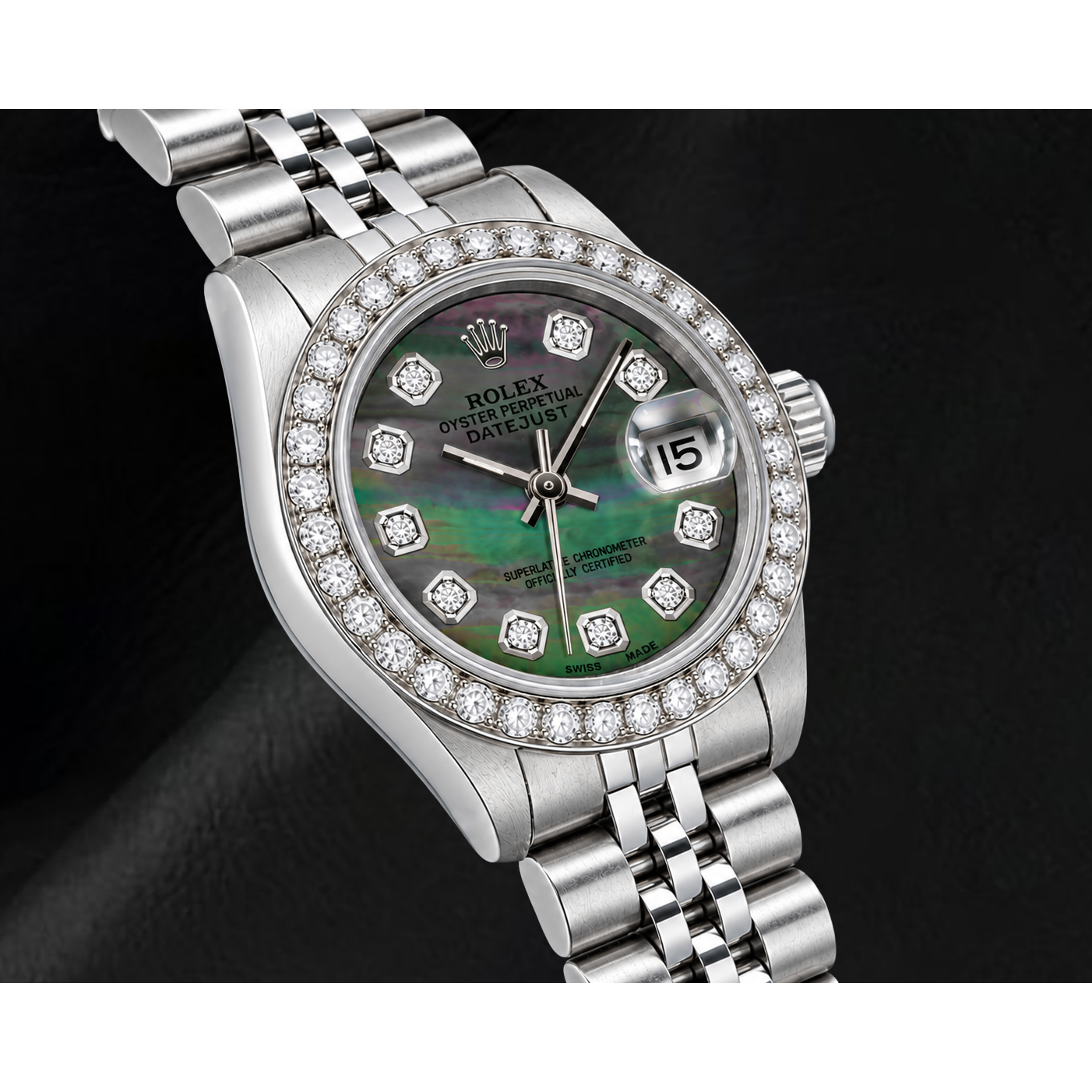 Montre Rolex Datejust 69174 26 mm en Acier Inoxydable avec Cadran Diamants en Nacre Noire