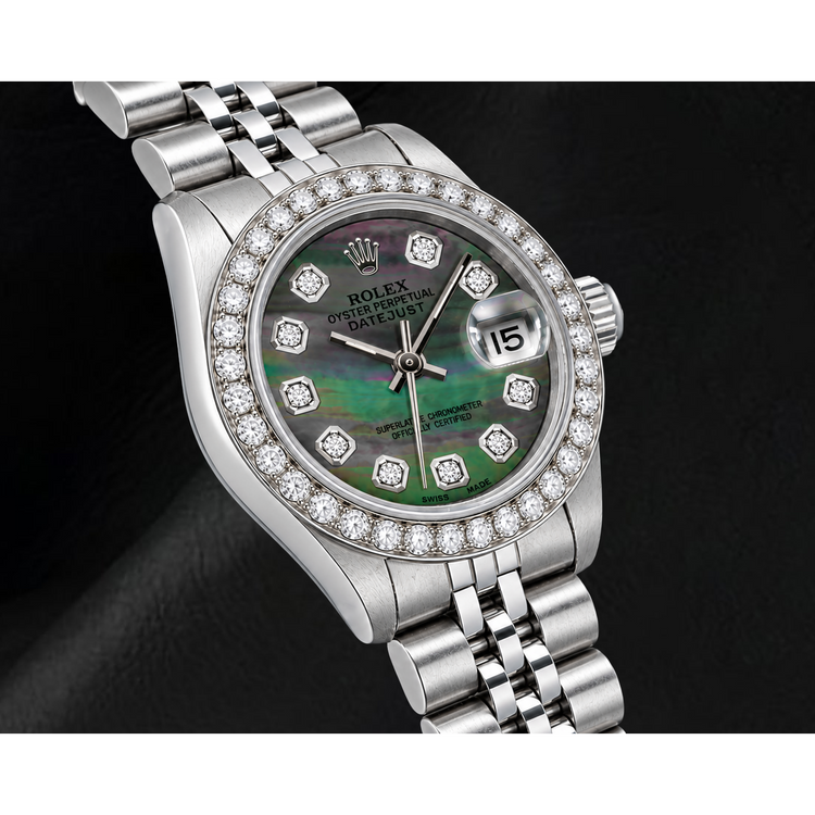 Montre Rolex Datejust 69174 26 mm en Acier Inoxydable avec Cadran Diamants en Nacre Noire