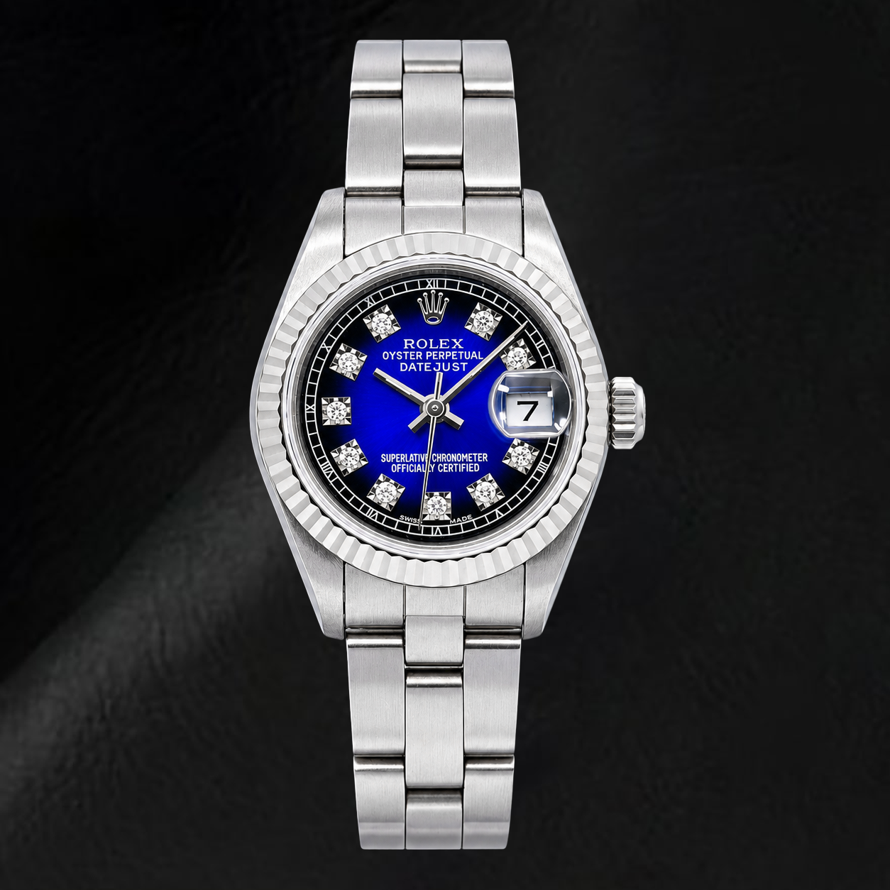 Montre Rolex Datejust 69174 26 mm en Acier Inoxydable Cadran Diamants Bleu d'Origine