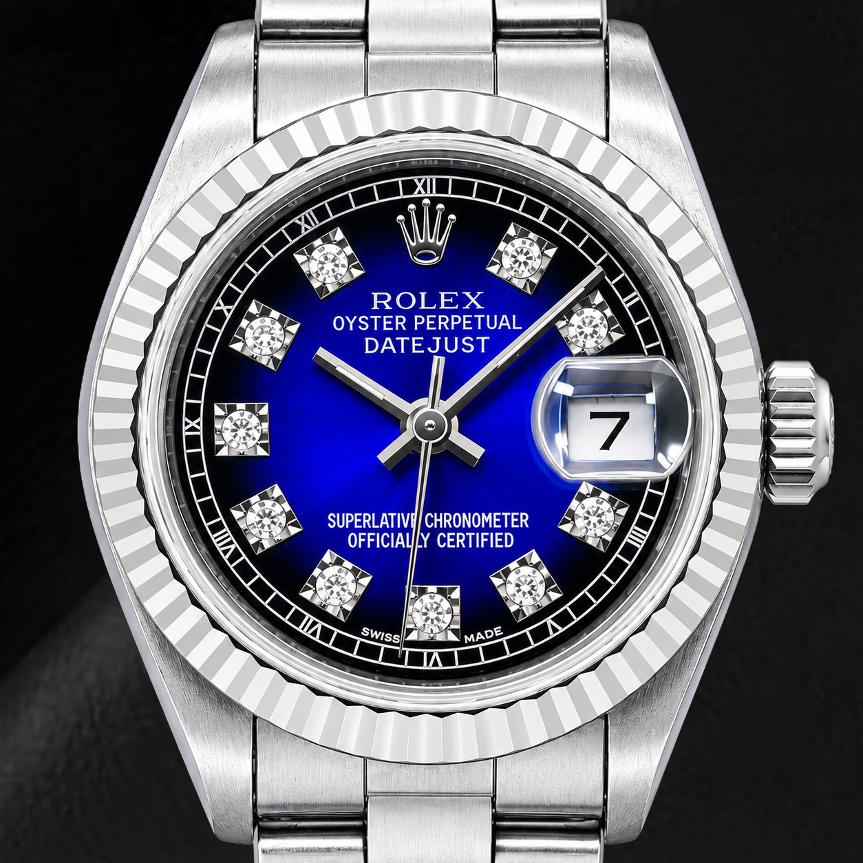 Montre Rolex Datejust 69174 26 mm en Acier Inoxydable Cadran Diamants Bleu d'Origine