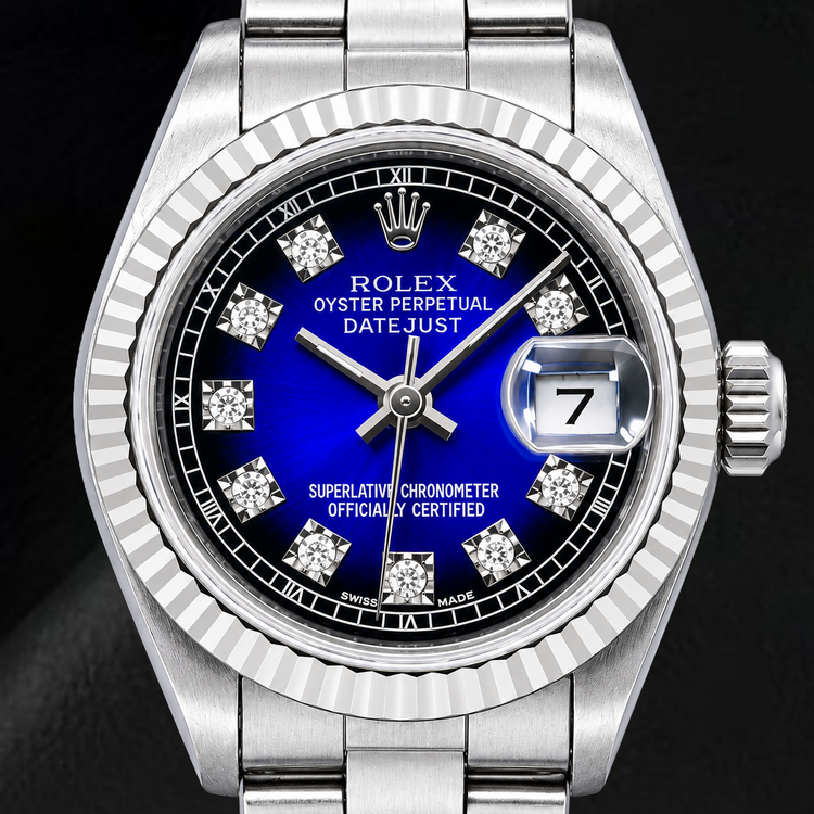 Montre Rolex Datejust 69174 26 mm en Acier Inoxydable Cadran Diamants Bleu d'Origine