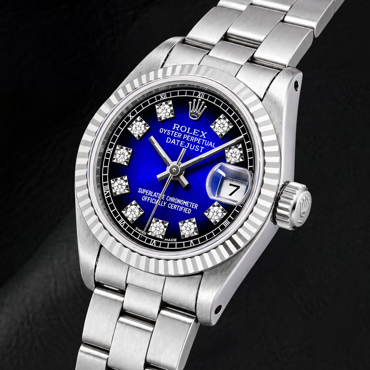 Montre Rolex Datejust 69174 26 mm en Acier Inoxydable Cadran Diamants Bleu d'Origine